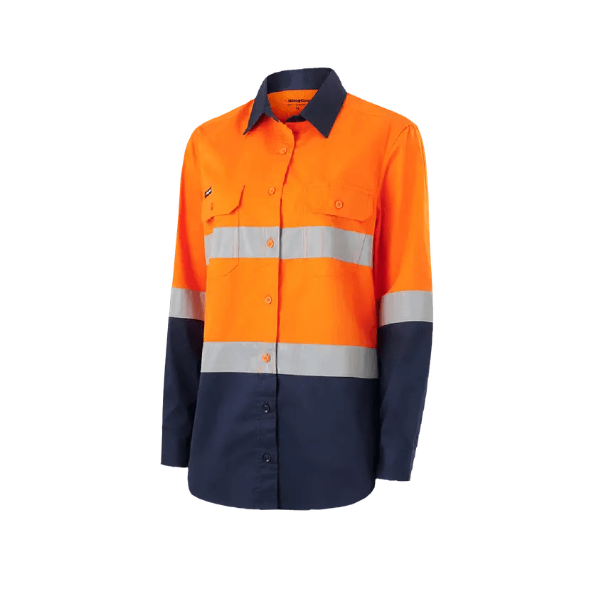 K44221 King Gee Womens Vented Spliced Drill Long Sleeve Shirt with Tape