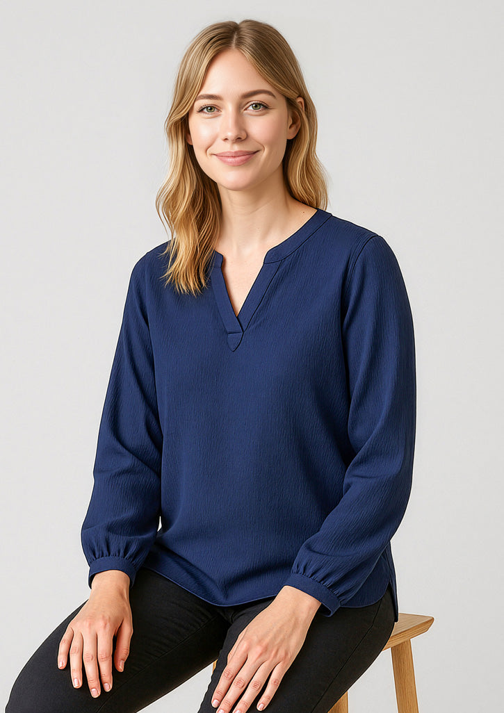 RU568LL Fashion Biz Womens Ruche Long Sleeve Blouse