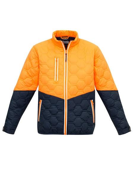 ZJ420 Syzmik Unisex Hexagonal Puffer Jacket Navy, Yellow/Navy or Orange/Navy.