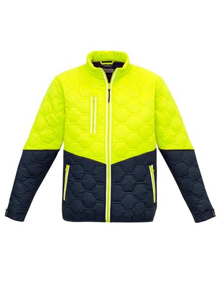 ZJ420 Syzmik Unisex Hexagonal Puffer Jacket Navy, Yellow/Navy or Orange/Navy.