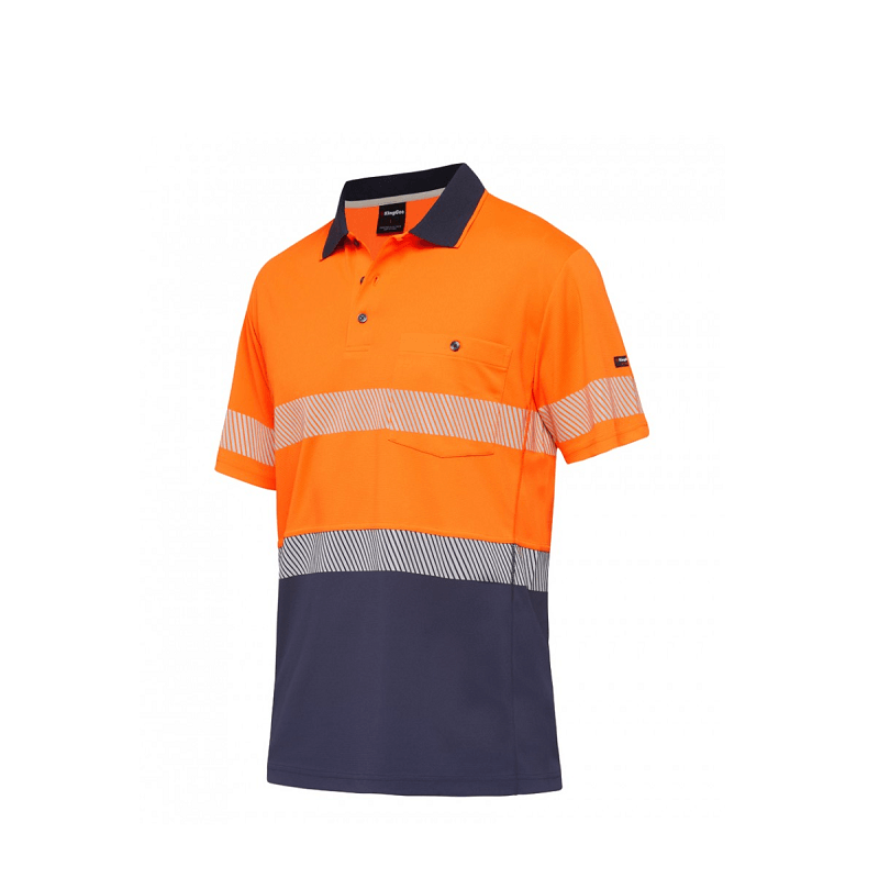 KingGee Mens Hyperfreeze Taped Short Sleeve Polo Orange/Navy