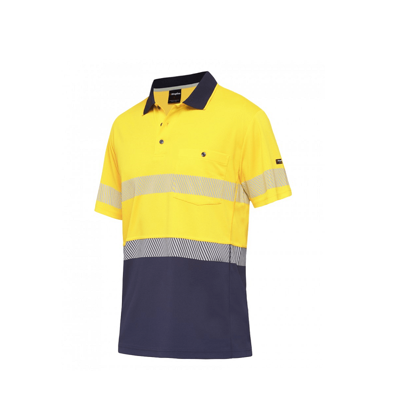 KingGee Mens Hyperfreeze Taped Short Sleeve Polo Yellow/Navy