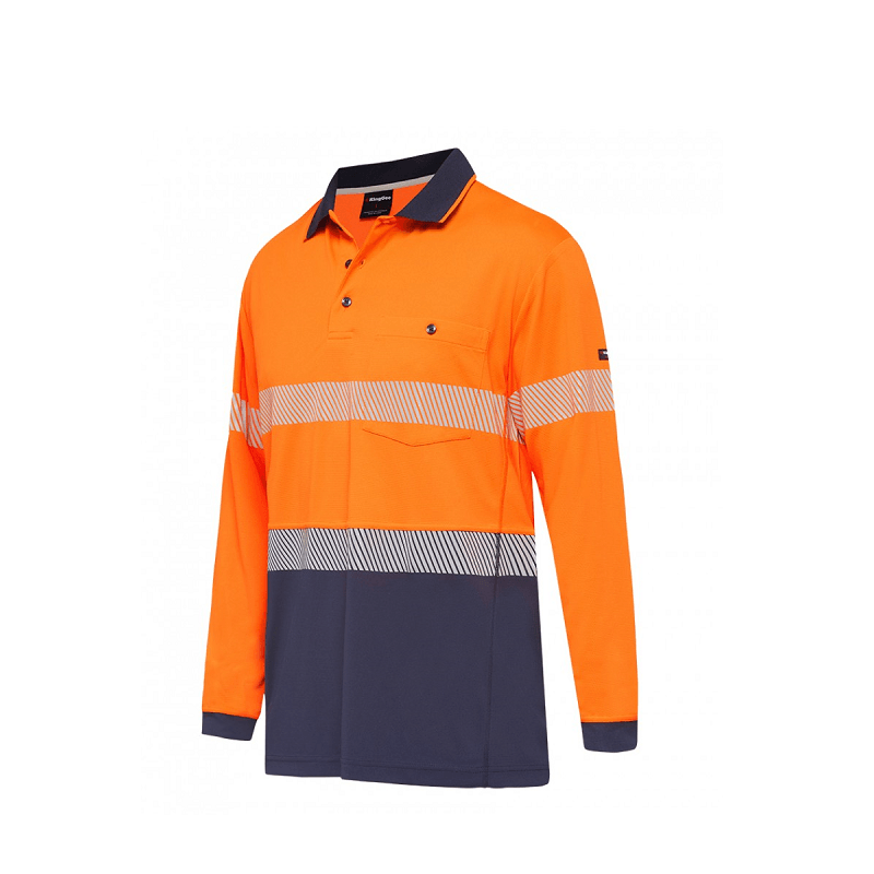 KingGee Mens Hyperfreeze Taped Long Sleeve Polo Orange/Navy
