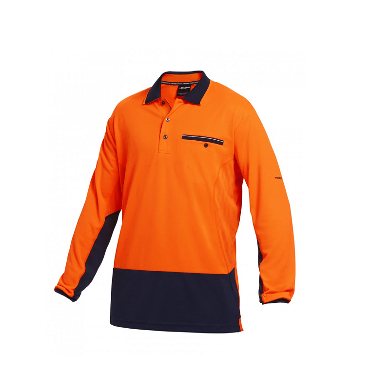KingGee Mens Hyperfreeze Long Sleeve Polo Orange/Navy
