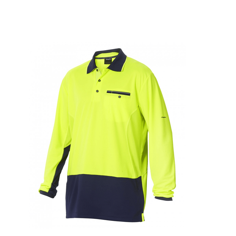 KingGee Mens Hyperfreeze Long Sleeve Polo Yellow/Navy
