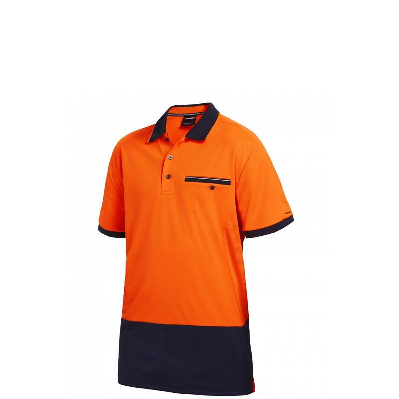 KingGee Mens Hyperfreeze Short Sleeve Polo Orange/Navy