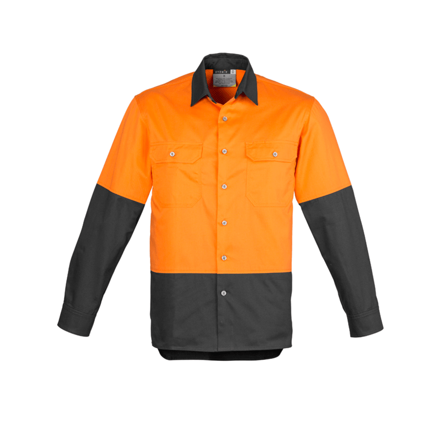 Symik Mens Hi Vis Spliced Industrial Shirt Orange/Charcoal