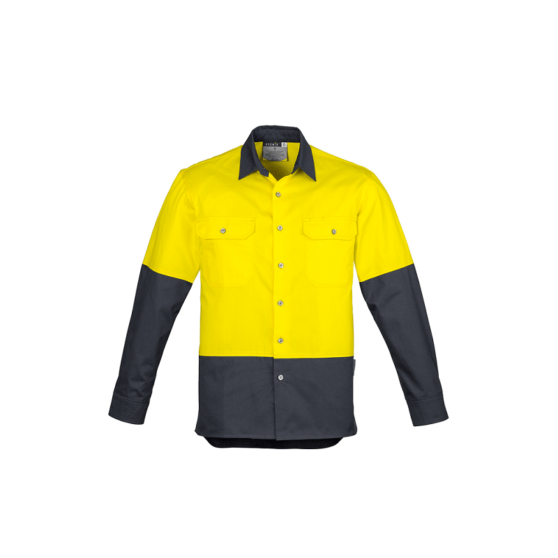Symik Mens Hi Vis Spliced Industrial Shirt Yellow/Navy