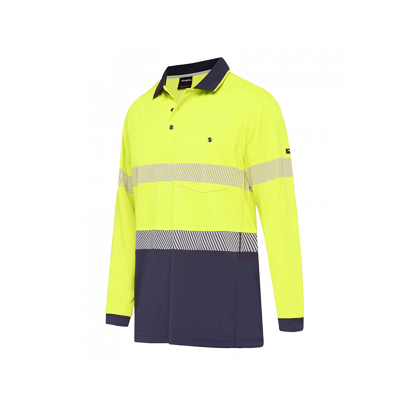 KingGee Mens Hyperfreeze Taped Long Sleeve Polo Yellow/Navy