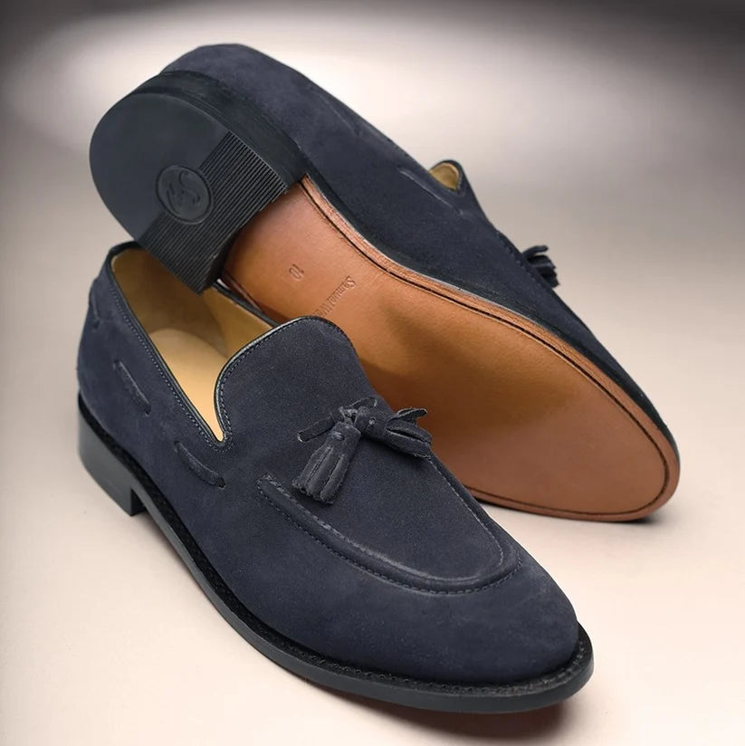 Samuel Windsor Prestige Tasselled Navy Suede Loafer Shoe