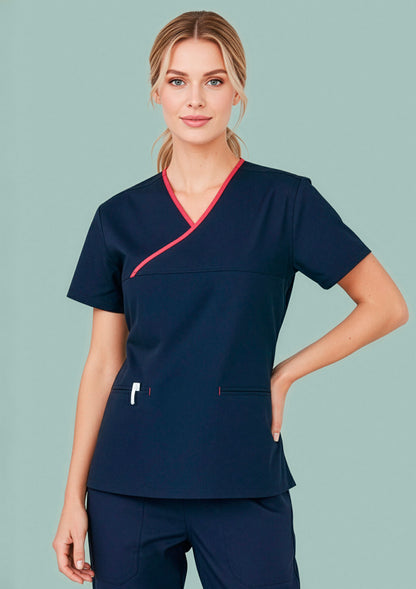 H10722 Fashion Biz Womens Contrast Scrub Top