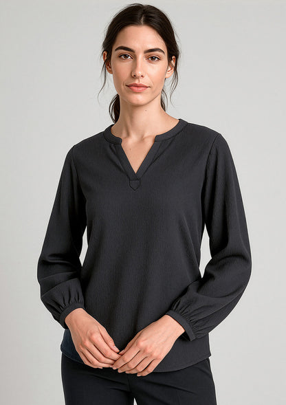 RU568LL Fashion Biz Womens Ruche Long Sleeve Blouse