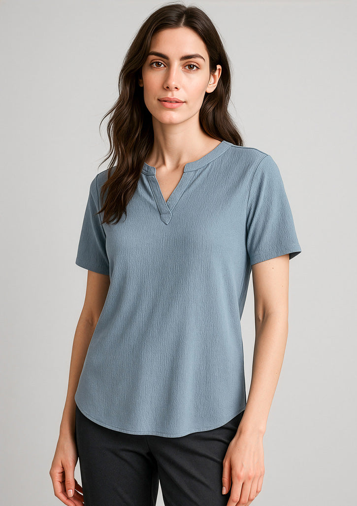RU568LS Fashion Biz Womens Ruche Short Sleeve Blouse
