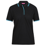 JB'S Wear Women's Contrast Polo Shirt Black/Aqua