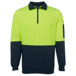 JB'S Wear Mens Hi Vis 1/2 Zip Fleecy Sweat Lime/Navy