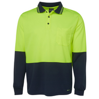 JB'S Wear Mens Long Sleeve Hi Vis Polo Shirt Lime/Navy