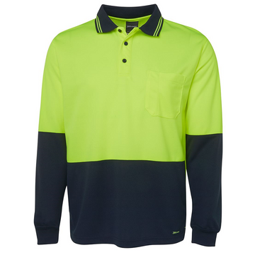 JB6HVPL JB'S Wear Men's Hi Vis Non Cuff Traditional Polo Shirts L/S