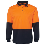 JB'S Wear Mens Long Sleeve Hi Vis Polo Shirt Orange/Navy