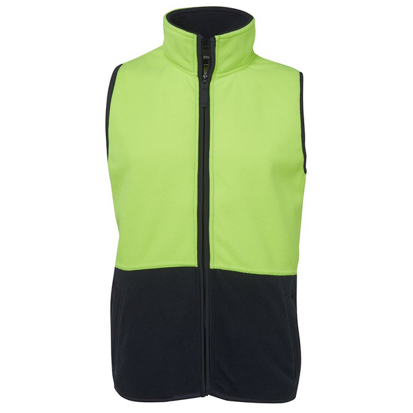 JB'S Wear Men's Hi Vis Polar Vest Lime/Navy