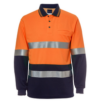 JB'S Wear Men's Day/Night Hi Vis Long Sleeve Polo Shirt Orange/Navy