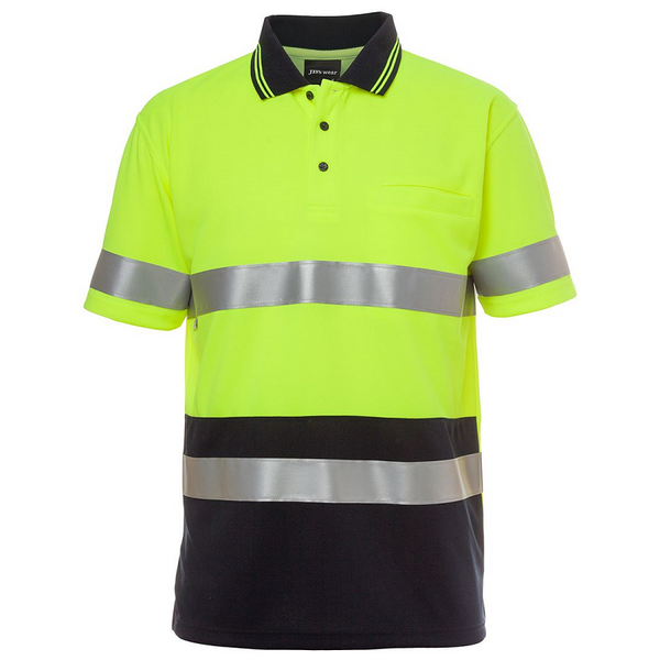 JB'S Wear Men's Day/Night Hi Vis Short Sleeve Polo Shirt Lime/Navy