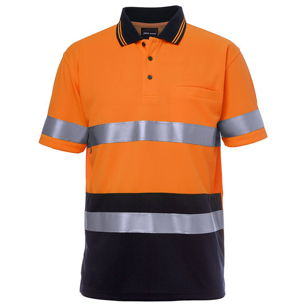 JB'S Wear Men's Day/Night Hi Vis Short Sleeve Polo Shirt Orange/Navy