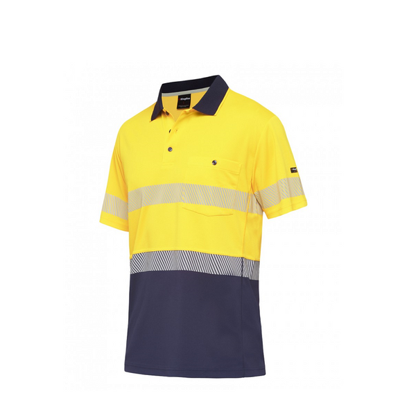 KingGee Mens Hyperfreeze Taped Short Sleeve Polo Yellow/Navy 