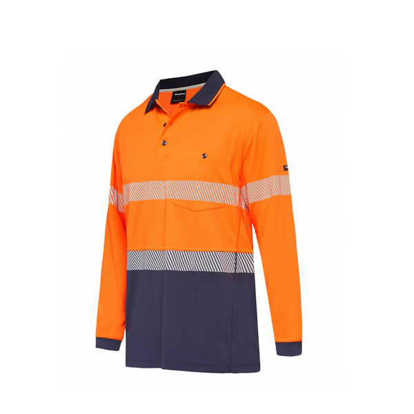 KingGee Mens Hyperfreeze Taped Long Sleeve Polo Orange/Navy 