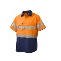 KingGee Mens Short Sleeve Workcool 2 Reflective Spliced Shirt Orange/Navy