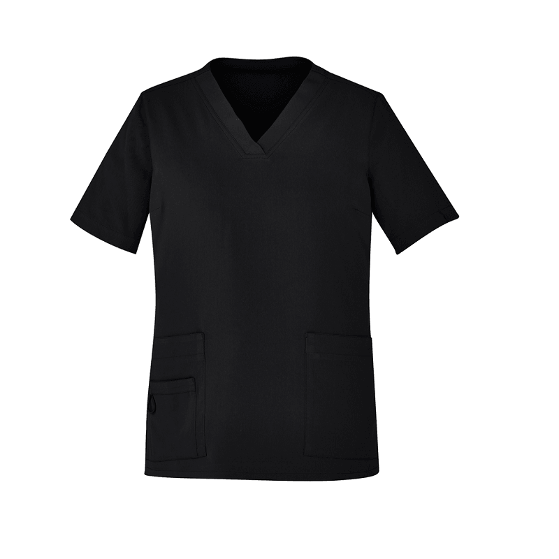 BizCare Womens Easy Fit V-Neck Scrub Top Black