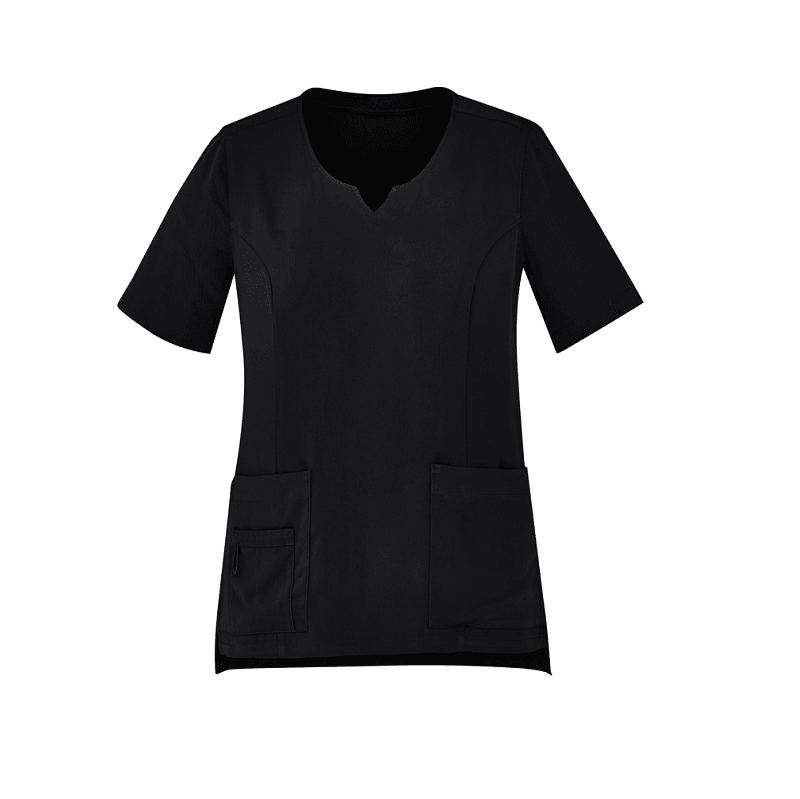 BizCare Womens Tailored Fit Round Neck Scrub Top Black