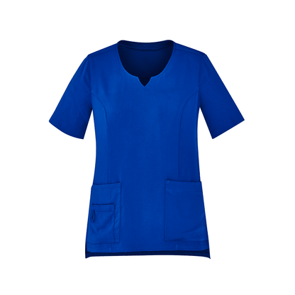 BizCare Womens Tailored Fit Round Neck Scrub Top Electric Blue