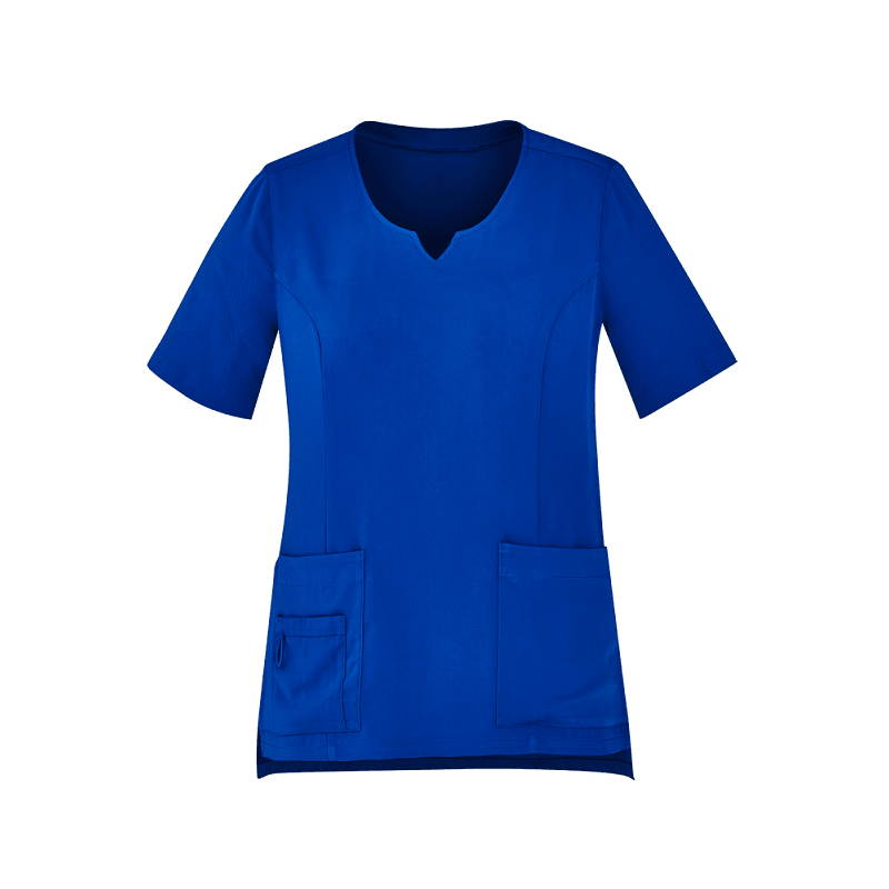 BizCare Womens Tailored Fit Round Neck Scrub Top Electric Blue