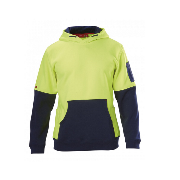 Hard Yakka Polycotton Hi-Vis Fleece Hoodie Yellow/Navy