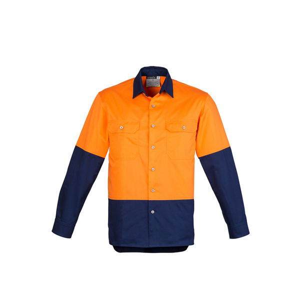 Symik Mens Hi Vis Spliced Industrial Shirt Orange/Navy