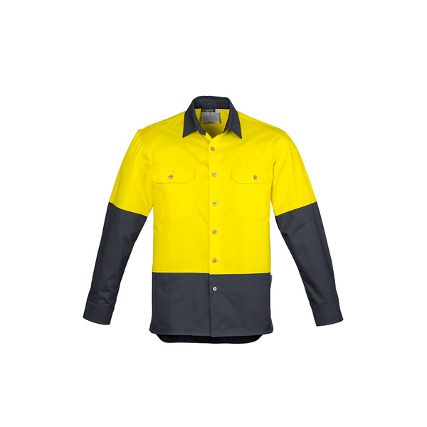 Symik Mens Hi Vis Spliced Industrial Shirt Yellow/Charcoal