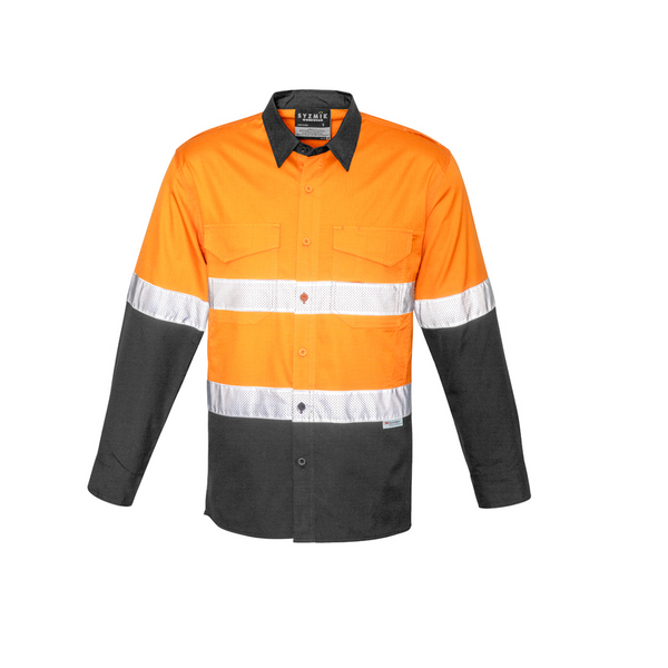 Syzmik Mens Cooling Taped Hi Vis Spliced Shirt Orange/Navy