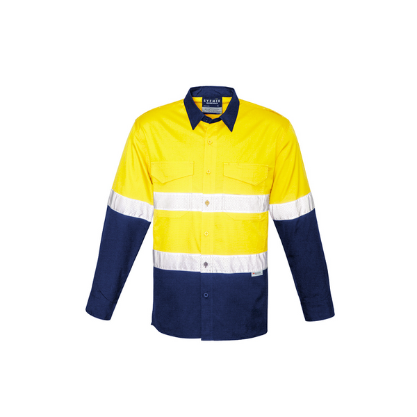 Syzmik Mens Cooling Taped Hi Vis Spliced Shirt Yellow/Navy