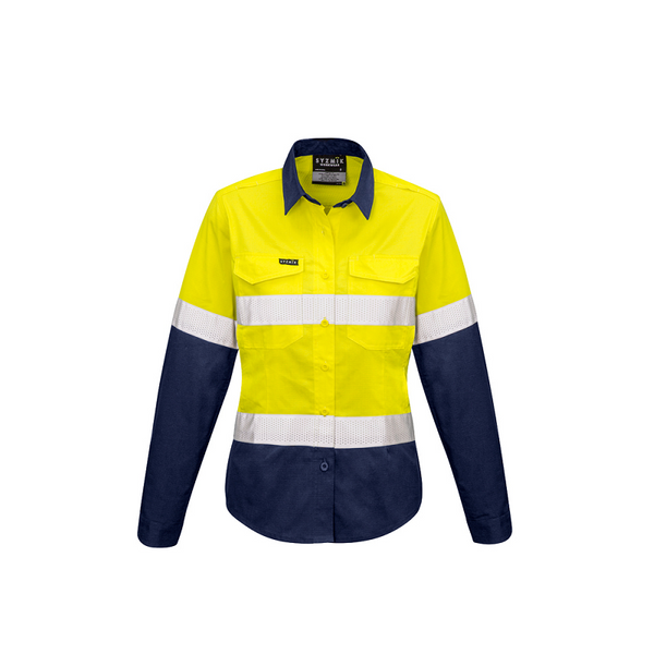 Syzmik Womens Cooling Taped Hi Vis Spliced Shirt Yellow/Navy