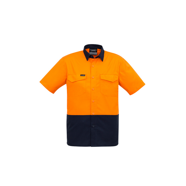 Syzmik Mens Cooling Hi Vis Spliced Short Sleeve Shirt Orange/Navy