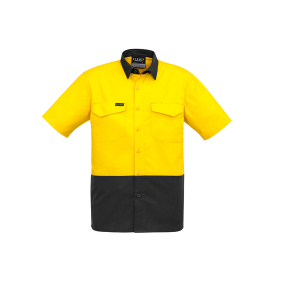 Syzmik Mens Cooling Hi Vis Spliced Short Sleeve Shirt Yellow/Charcoal