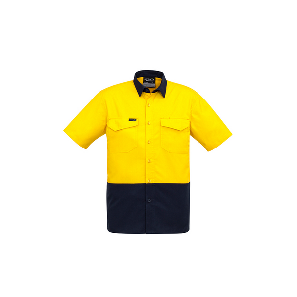 Syzmik Mens Cooling Hi Vis Spliced Short Sleeve Shirt Yellow/Navy