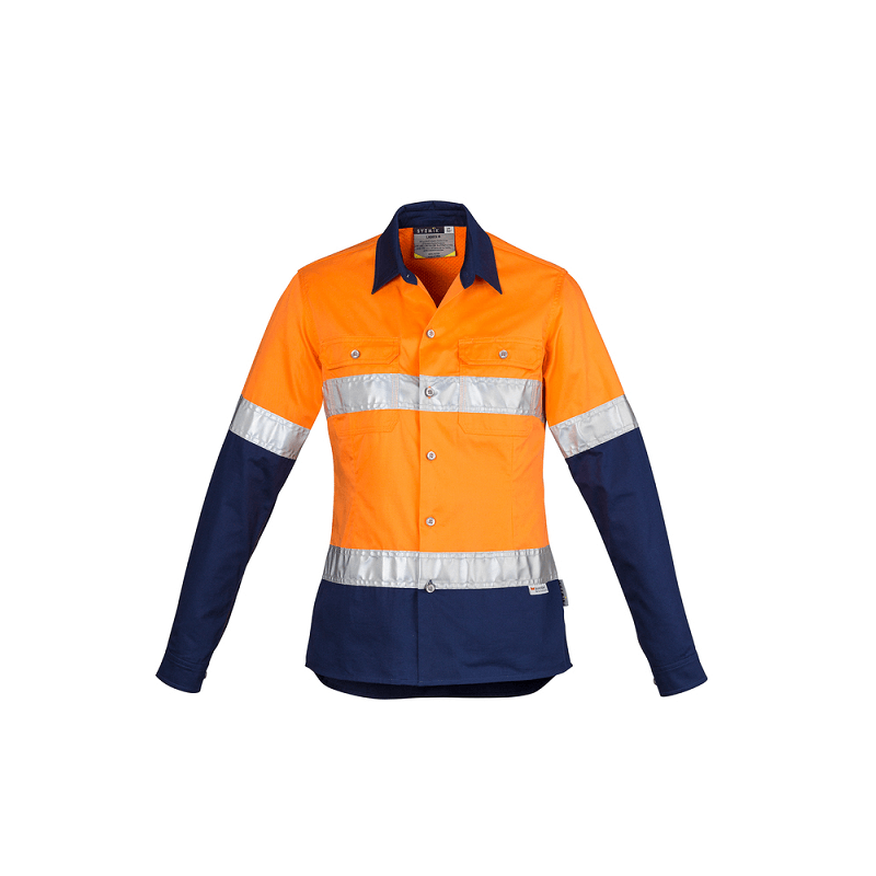 Syzmik Womens Hi Vis Hoop Taped Spliced Shirt Orange/Navy