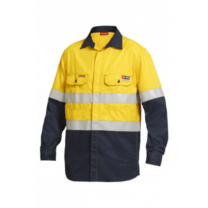 Hard Yakka Shieldtec FR Hi Vis 2 Tone Taped Shirt Yellow/Navy