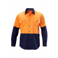 Hard Yakka Hi Vis Vented Long Sleeve Shirt Orange/Navy