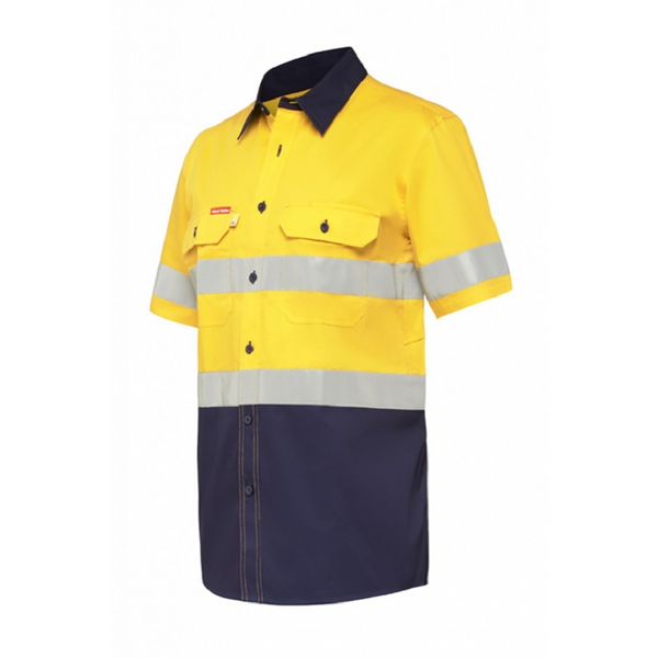 Hard Yakka Hi Vis Taped Vented Short Sleeve Shirt Yellow/Navy